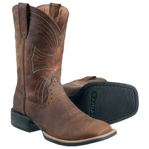 Ariat Sport Western Boots Wide Square Toe Distressed Brown Mens‎ 7.5D Rustic